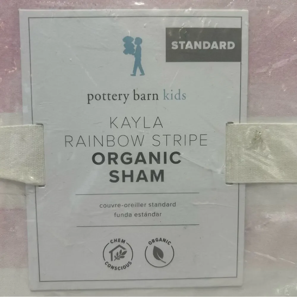 Pottery Barn Kids Organic Sham Standard Pink Whit Kayla Rainbow Pink Stripe NEW